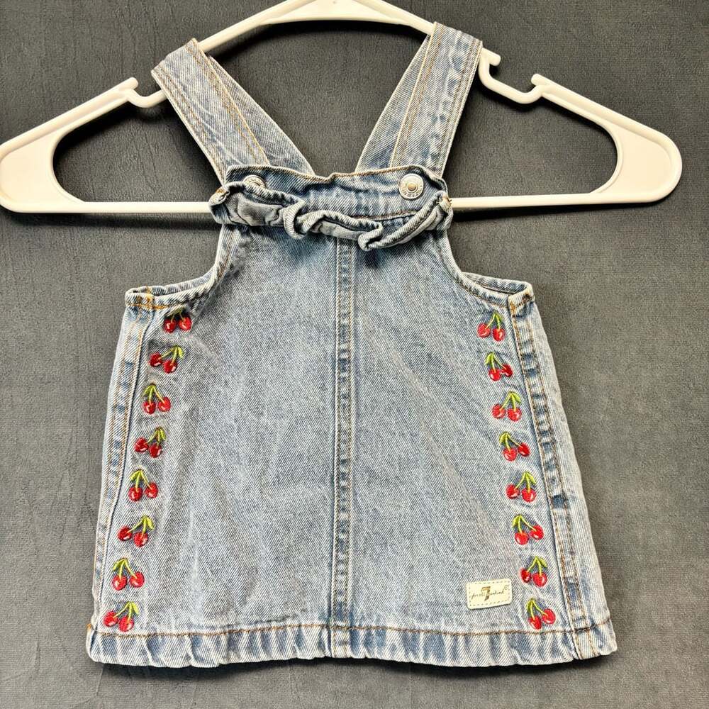 7 For All Mankind Denim Dress Size 12M Blue Cherry Embroidered Overall